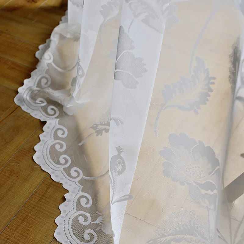 Diseño Floral blanco Jacquard pura de paneles para Windows Cortina para la sala dormitorio Rideau cenefa Cortina WP101 * 30