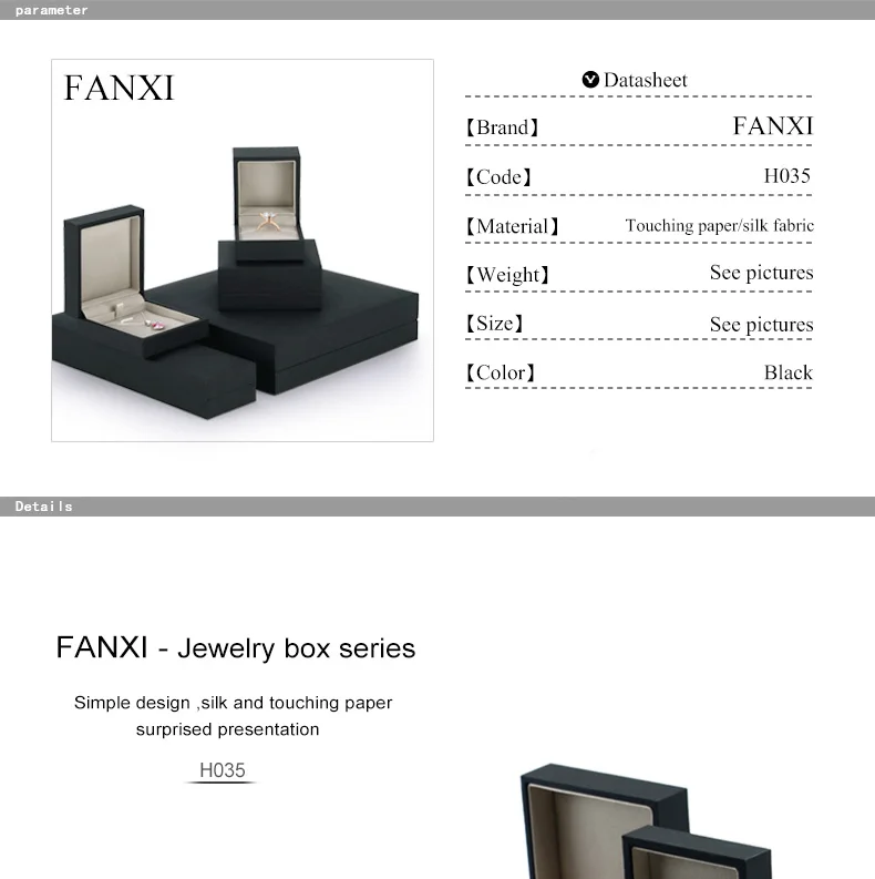 FANXI Классическая Черная Шкатулка для ювелирных изделий Кольцо ожерелье браслет Длинная цепочка Подарочная коробка с атласной внутри Свадебный органайзер для хранения