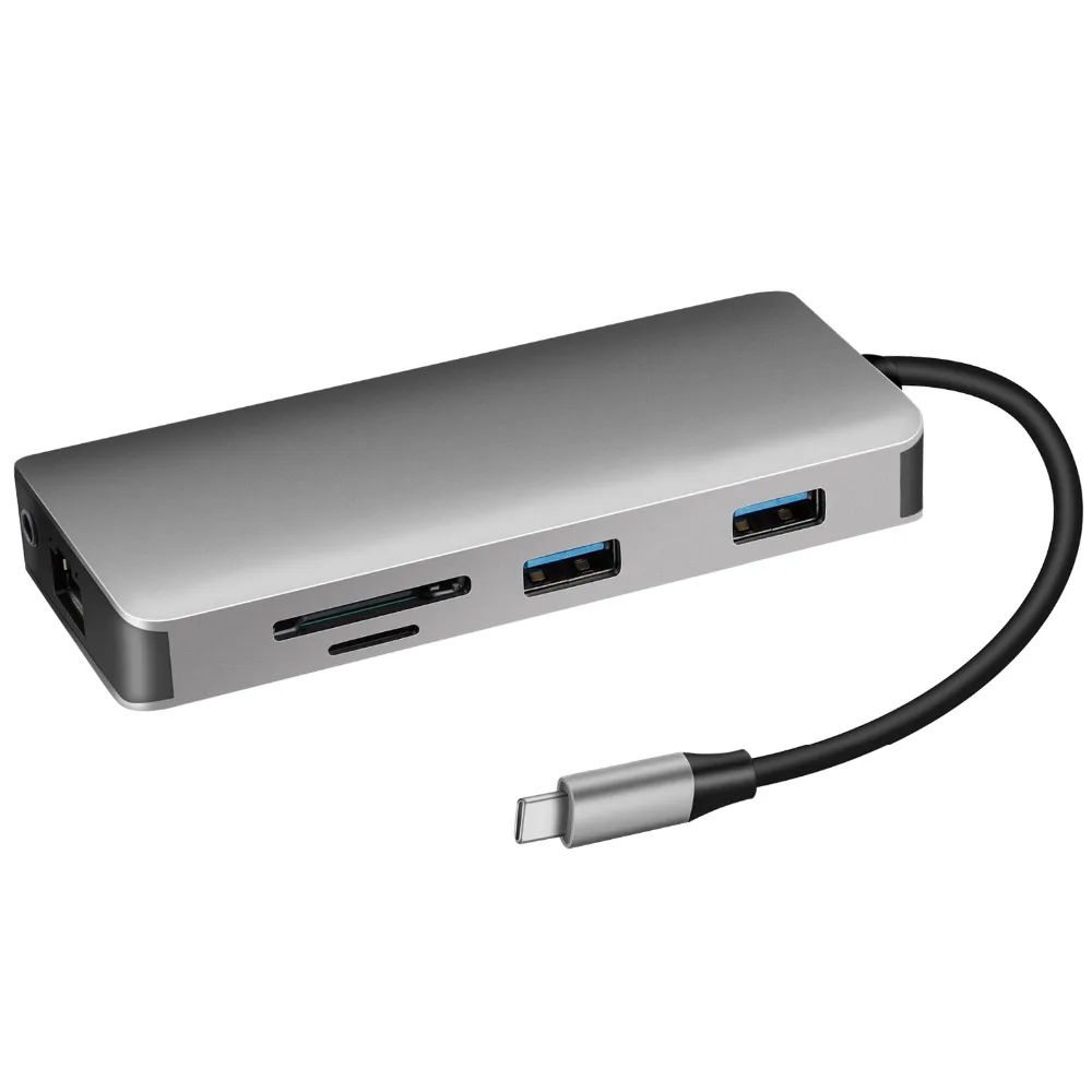 9 En 1 Tipo C Thunderbolt 3 Hub 4 K USB C a HDMI adaptador RJ45 Ethernet lector de tarjeta SD adaptador - 2