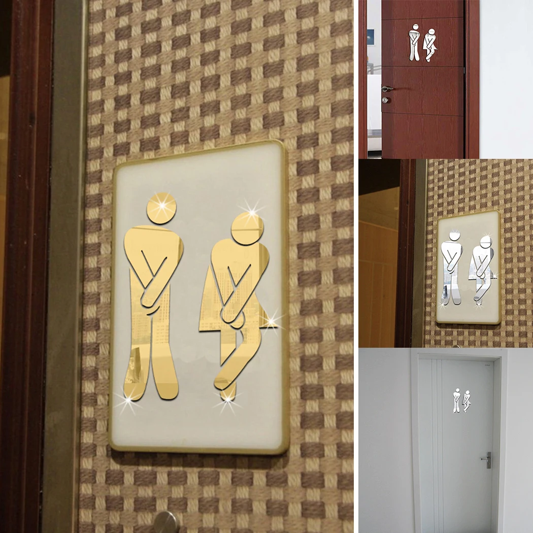 3D Mirror Surface Sticker Name Funny Toilet Entrance Sign DIY Toilet