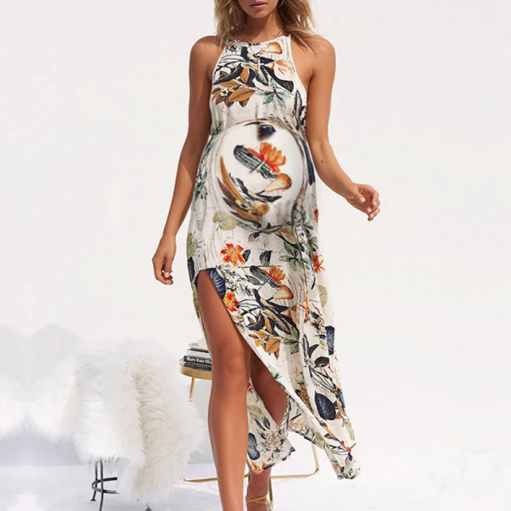 

TLOTUNY Women's Maternity lactation dress Sleeveless Split Floral Print Strap Sleeveless Fork dress Nursing Pregnancy Dress ZJ02