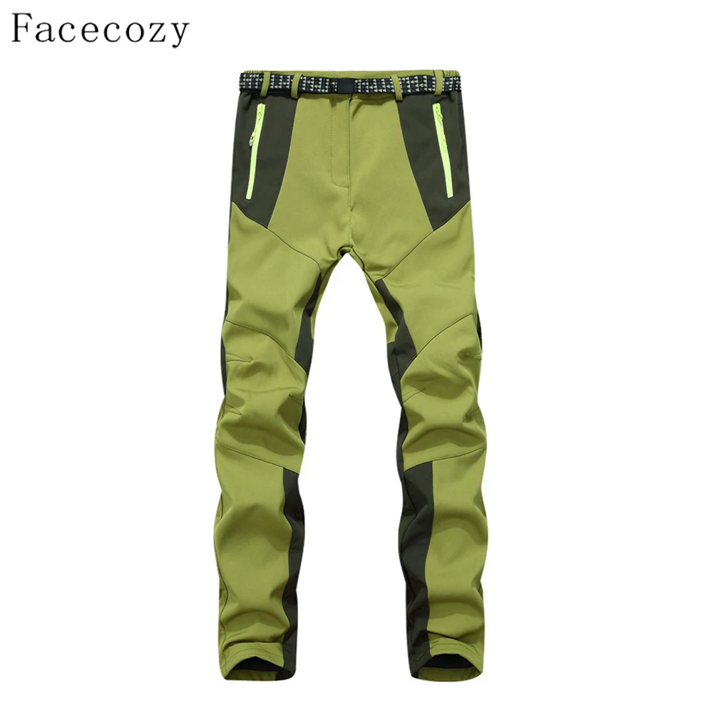 Facecozy invierno mujeres Softshell caminar pantalones interior diseño del remiendo de lana acampar al aire libre a prueba de viento Trekking Pantalones