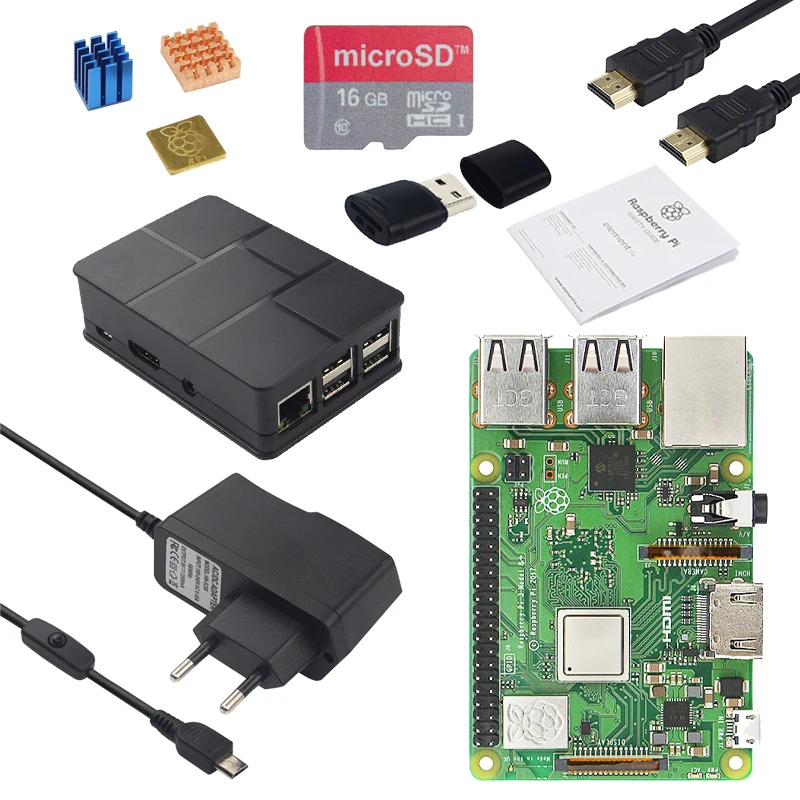 2018 Raspberry Pi 3 Model B+ Plus+ABS Case+Power Adapter+Heat Sink+16G SD Card+Card Reader+HDMI Cable for Raspberry Pi 3B+ 2018 Raspberry Pi 3 Model B+ Plus+ABS Case+Power Adapter+Heat Sink+16G SD Card+Card Reader+HDMI Cable for Raspberry Pi 3B+