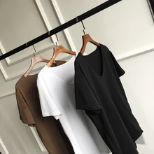 Лидер продаж женские свободные женские футболки Универсальный Размер Простые Модные хлопковое нательное белье, Базовая рубашка, рубашка женская футболка v-образный вырез короткий рукав Твердые Цвет; сезон лето