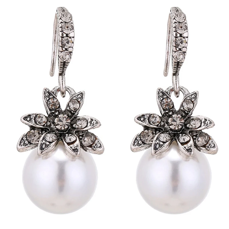 

New Fashion Luxury Vintage Sun Flower Pearl Drop Earrings For Women Fine Jewelry Accessory