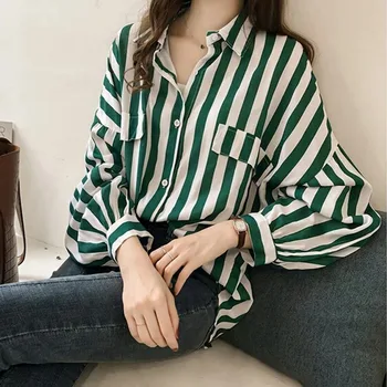 

2019 Striped Women Blouse V-Neck Long Sleeve Work Shirts Women Office Tops Spring Autumn harajuku shein vadim kimono plus size