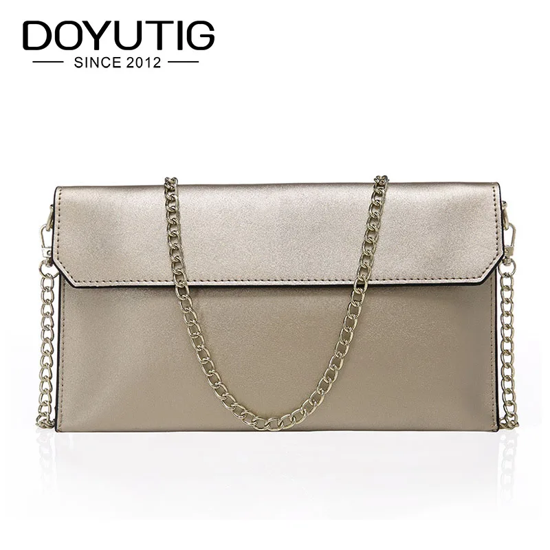 

DOYUTIG Women Envelope Evening Clutch Bags Smooth Pattern Female Genuine Leather Metal Chains Shoulder Bags Lady Day Clutch A187