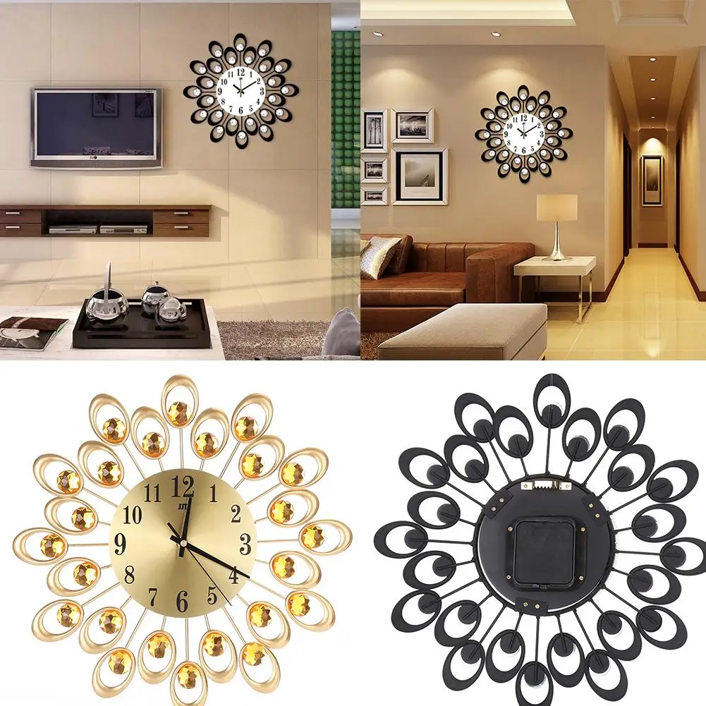 Luxury Diamond Large Morden Wall ClockVintage Metal Crystal Sunburst Wall Clock Arabic Luxury
