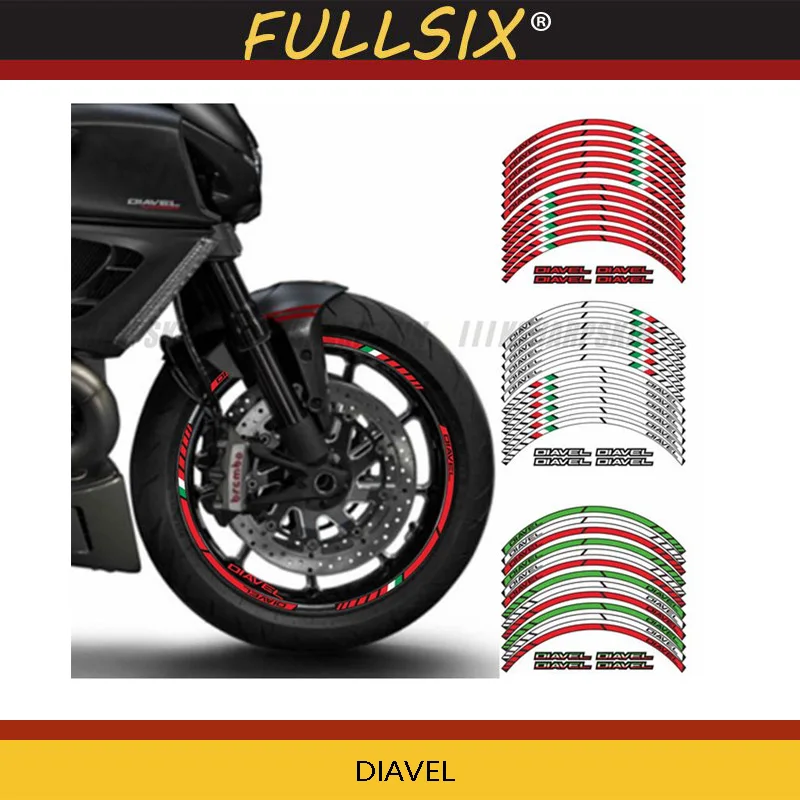 

Motorcycle front and rear wheels Edge Outer Rim Sticker Reflective Stripe Wheel Decals For DUCATI DIAVEL
