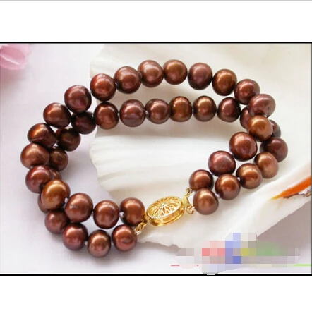 

Free shipping >>>>>>p2983 2row 8" 10mm round coffee freshwater cultured pearl bracelet