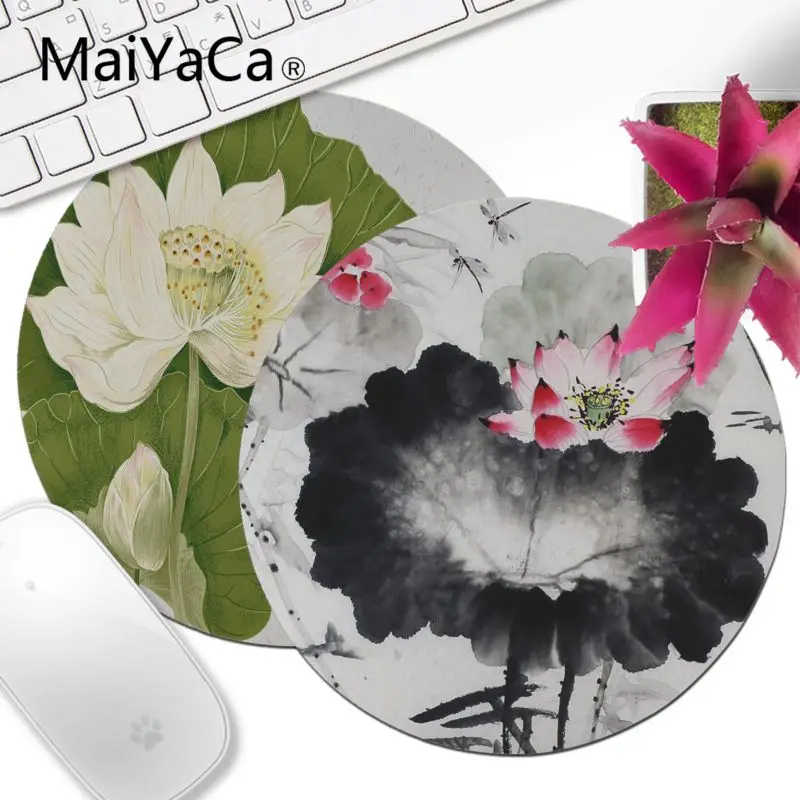 Новинка Удобный круглый коврик для мыши MaiYaCa с принтом лотоса в китайском стиле