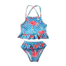 Купальный костюм с фламинго для маленьких девочек; комплект бикини для ванной; купальный костюм; Лидер продаж; детская купальная одежда; комплект