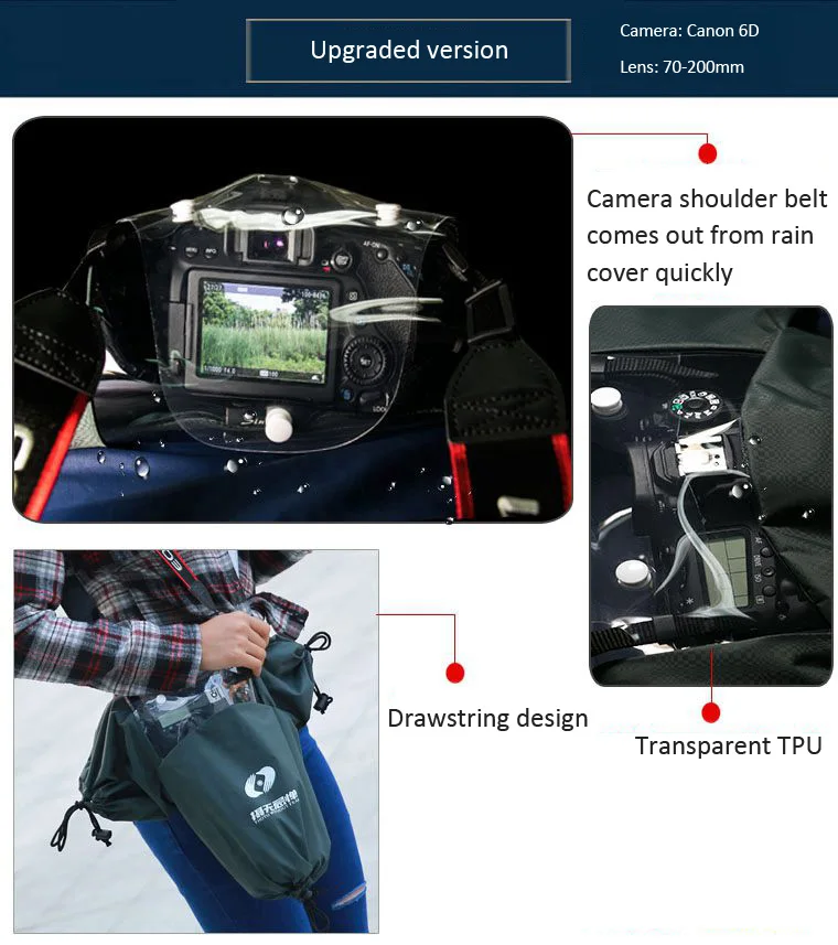 Roadfisher Водонепроницаемый непромокаемый пылезащитный DSLR фотокамера дождевик рукав для Canon 5D 7D Nikon sony Объектив