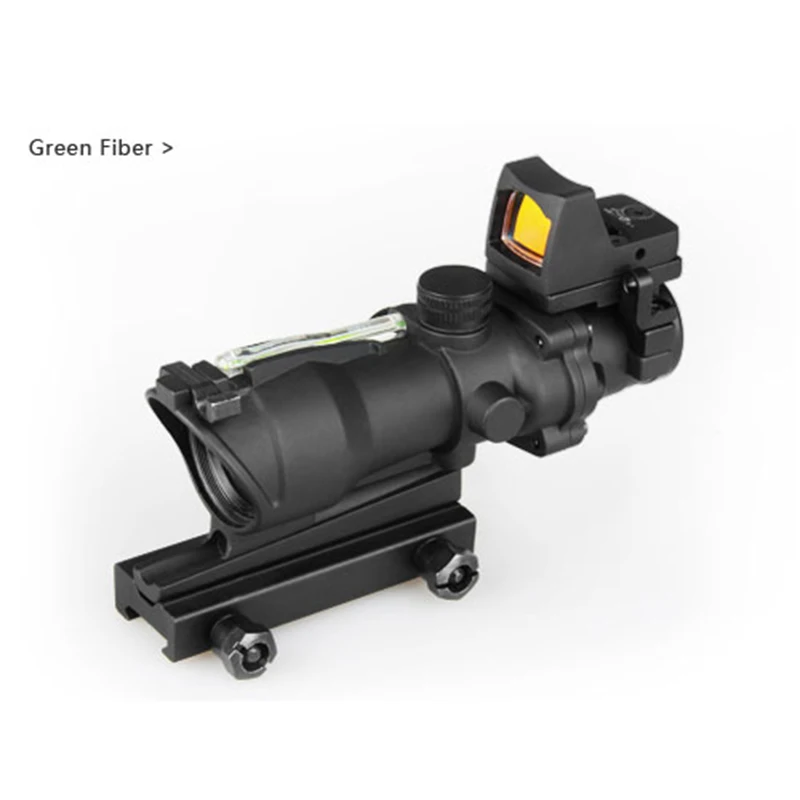 

Hot Sale 4x32 ACOG Style Green Fiber Rifle Scope With Mini Red Dot Sight For Hunting BWR-046GRN