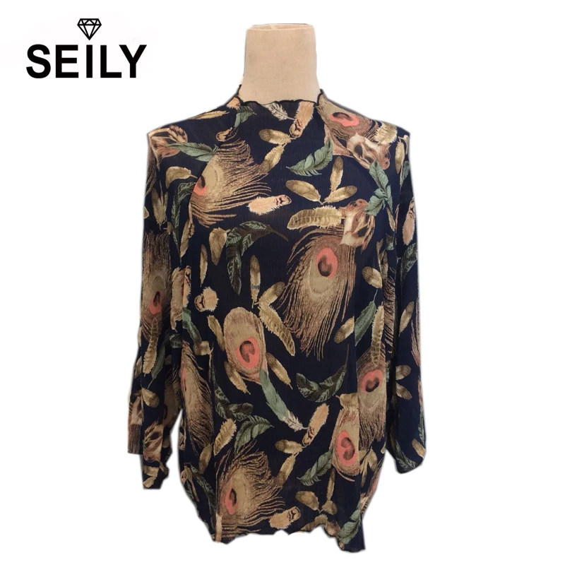 

Seily 2018 Original Designer Unique Floral Blouse Plus Sizes Loose Royal Blue Elastic Chiffon Top Women Irregular Retro Clothes