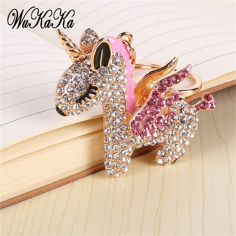 2018 Fashion Full Crystal Rhinestone Unicorn Keychain Car keyrings Women's bags Decoration Accessories horse Pendants Jewelry