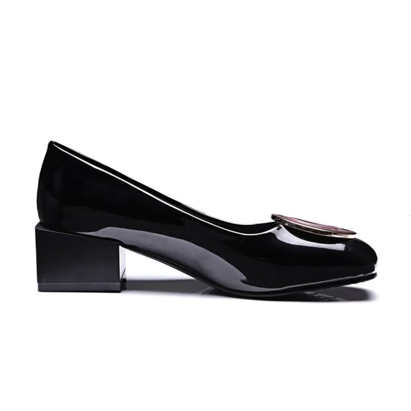 Fashion Women Pumps Shallow Mouth Thick Heel Office Lady Shoes Classic Sexy Patent Leather Block Heels Shoes Woman Large Size 48 (21)