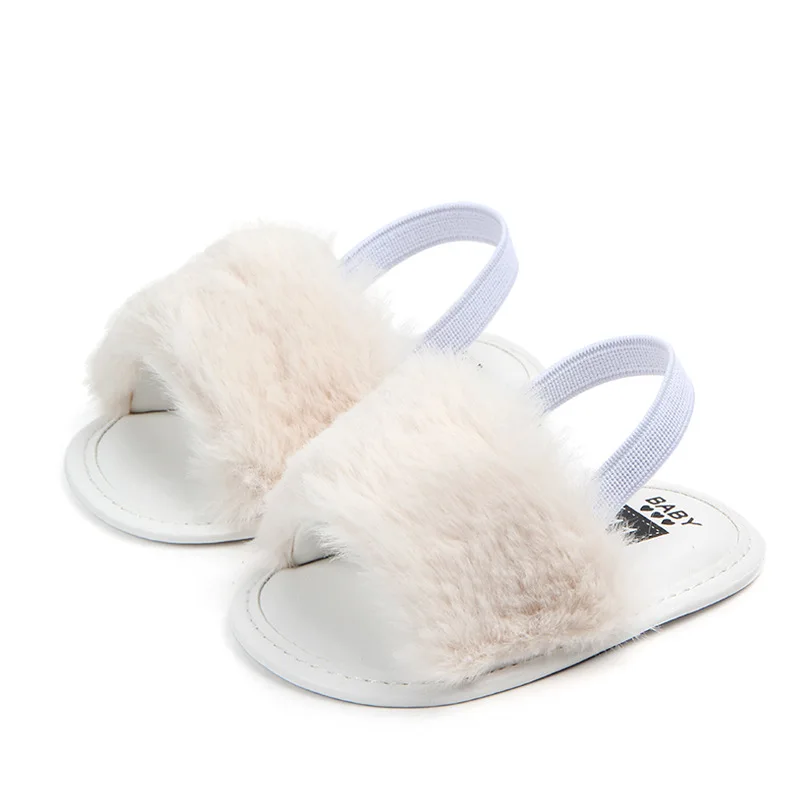 New Summer Soft Hair Style Classic Baby Girl Slipper Sandals Breathable Baby Fur Shoes Simple Elastic Sandals Princess Baby