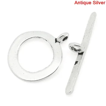 

8SEASONS Toggle Clasps Round Silver Color 21x17mm 29x3mm,50 Sets (B29197)