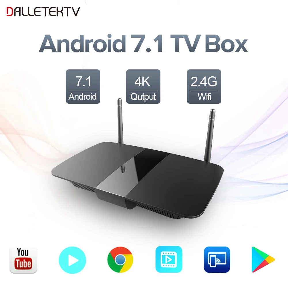 Dalletek ТВ Smart Android ТВ Box Android OS 7,1 Rockchip RK3229 Поддержка Wi-Fi 4 K H.265 с Media Player Декодер каналов кабельного телевидения только ТВ коробка