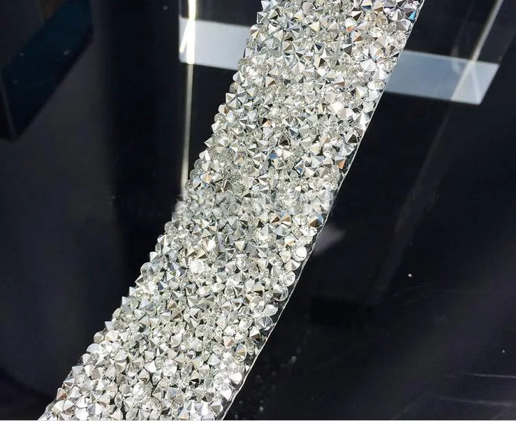 1 Yard 3cm Width Hot Fix Sparkle Clear Point Glass Crystals Beads Ribbon Trim Lace For Sewing Wedding Dress Belt Craft