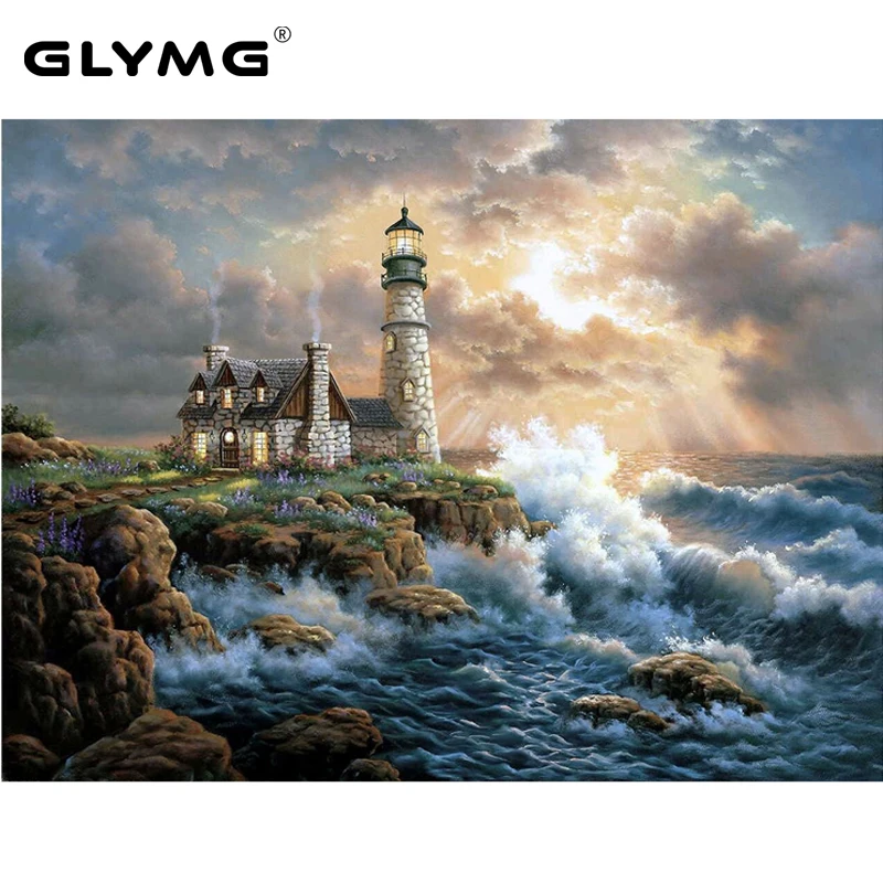 GLymg Diy Алмазная краска ing Cross Stitch Маяк Морской пейзаж полная дрель с бриллиантами