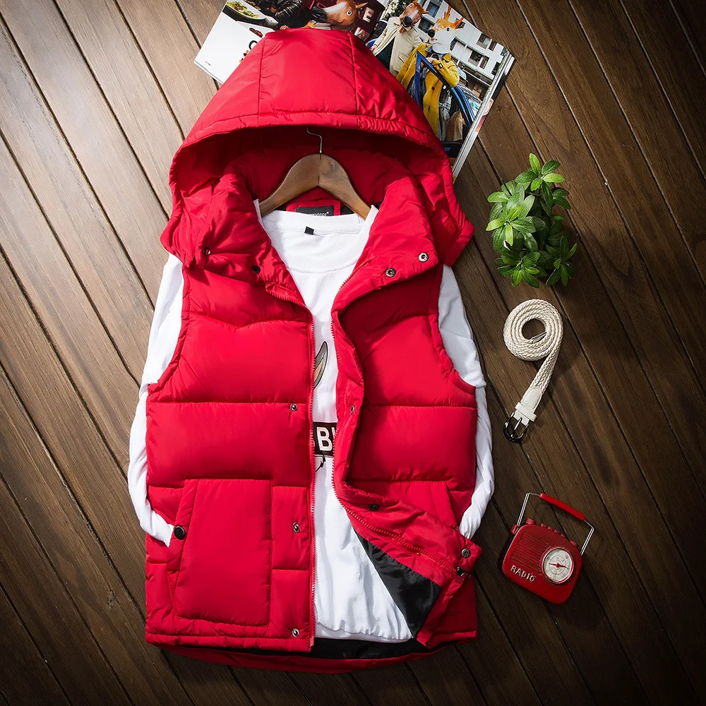 Осенне зимний хлопковый жилет BOU 2020 с перьями однотонный капюшоном|vest vest|hooded cotton