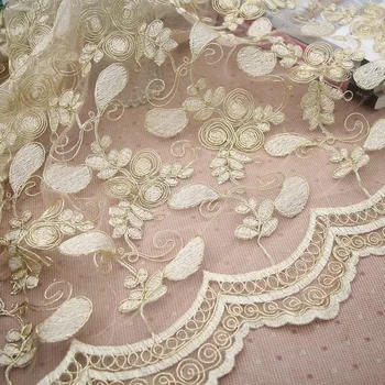 

golden dancing mesh embroidery lace fabric Wedding Dress Tulle Skirt Material fabrics for patchwork kumas telas por metros