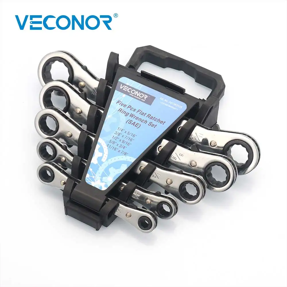 

5PCS Flat Ratchet Ring Wrench Spanners Set Imperial 2-Way Reversible CRV Steel Professtional Hand Tool