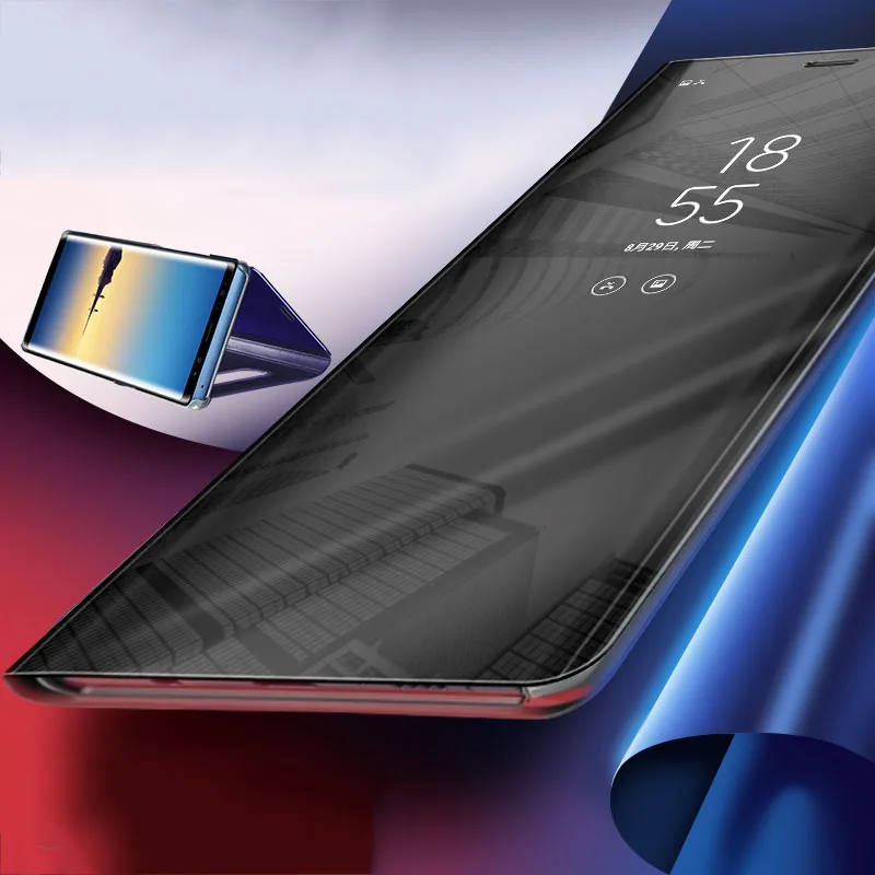 Зеркальный кожаный флип чехол для Samsung Galaxy Note 8 S9 S7 Edge S8 Plus J3 J5 J7 прозрачный умный