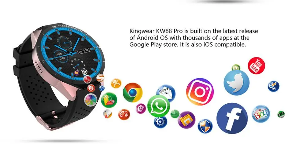 KW88 Pro Android 7,0 Смарт-часы 1 Гб+ 16 Гб Bluetooth 4,0 wifi 3g умные часы мужские наручные часы Поддержка Google store голосовые gps карты