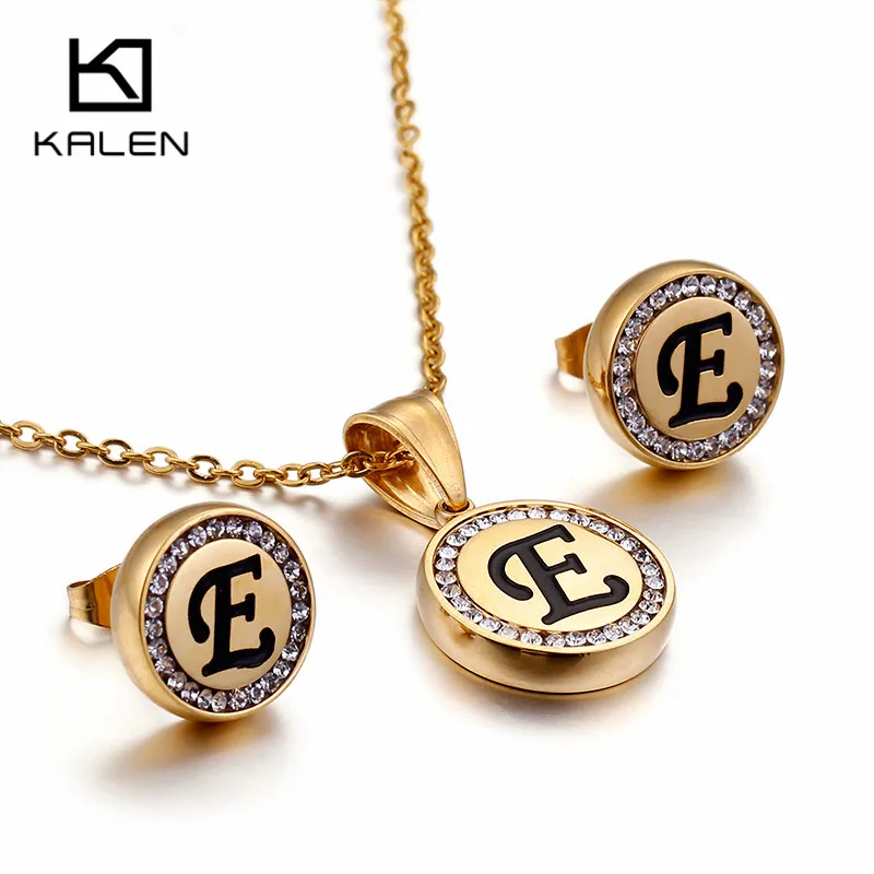 KALEN Bulgaria Gold 26 capitary Letter комплекты украшений для женщин из нержавеющей стали Начальная буква A-Z кулон комплект ожерелья и серьги