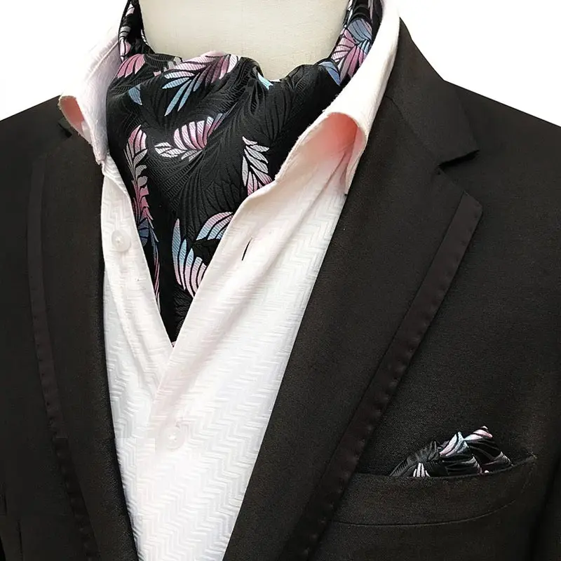Мужской роскошный Шелковый Аскот, галстук, мужской галстук, платок-галстук, наборы, Цветочный Пейсли, в горошек, карман, квадратный галстук для свадебной вечеринки - Цвет: SMT-LJET-B18