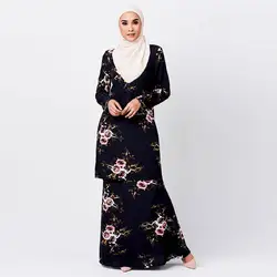Модные женские туфли с принтом Цветочная мусульманских Абаи платье 2 предмета набор плюс Размеры 5XL Marokkaanse кафтан Саудовская Аравия Дубай