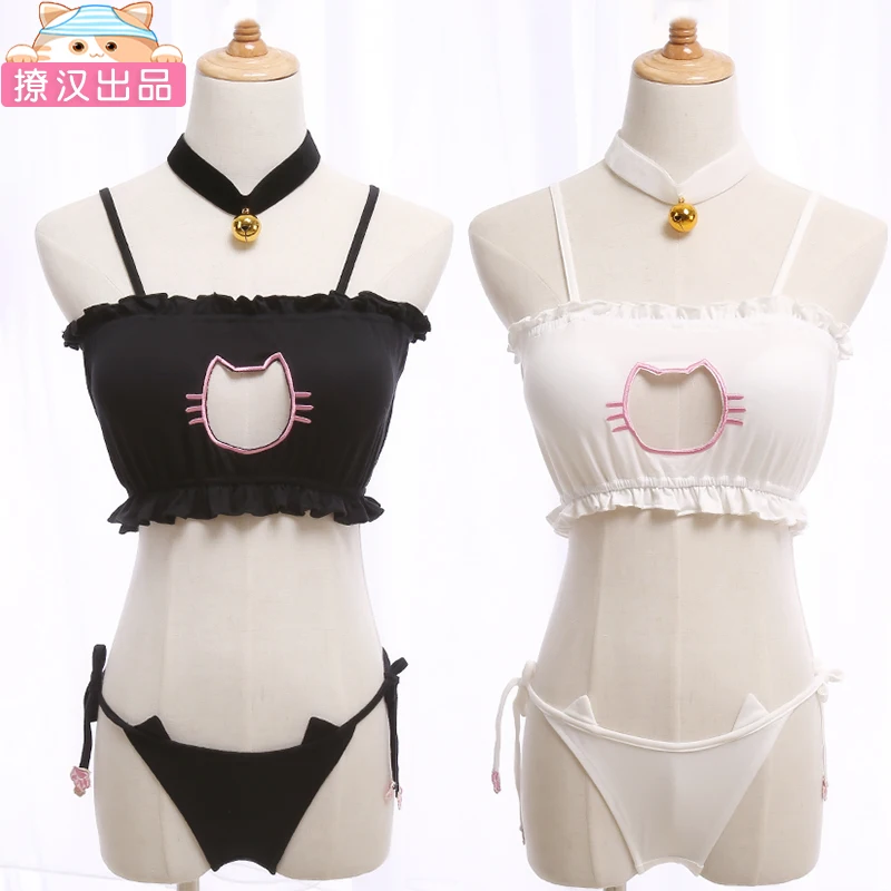 

[Stock]New Hollow Cat Underwear Cosplay Costumes Black And White Fashion Sexy Bikini Full Set Quadratic Element Hallowmas Party