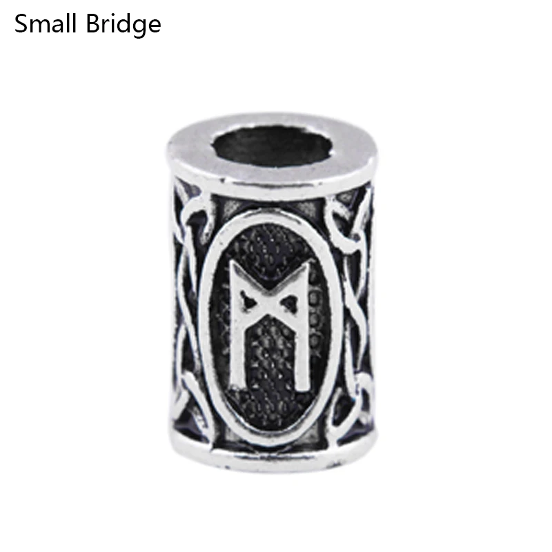 Vintage Rune Viking Beard Beads Small Hair DIY Bracelet Accessories Charm Ancient Silver Color Ring Tube Metal Beads Supply C24