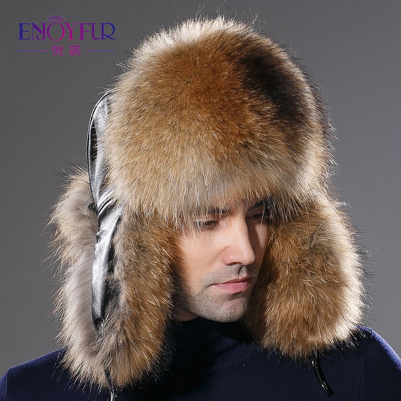 Tanie Męskie zimowe futro kapelusz prawdziwej skóry bomer futro kapelusz dla mężczyzn ucha chronić futro szopa czapka gruba ciepła dobrej jakości czapka zimowa