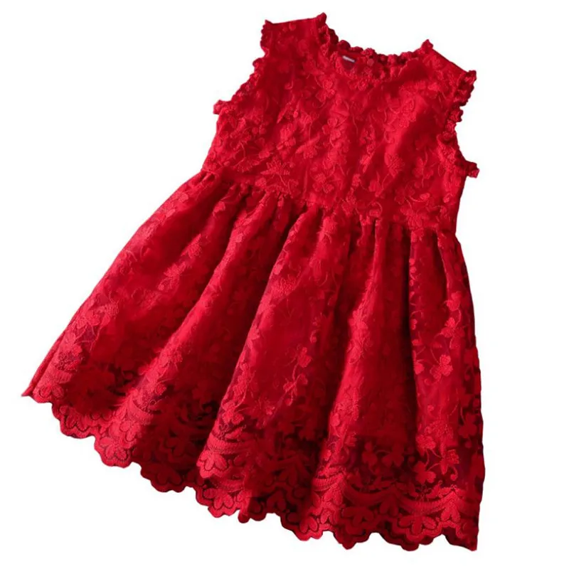 DFXD England Style 2018 Summer Teens Girl Sleeveless Princess Dress Top Quality Red/White Cotton Flower Wedding Party | Детская одежда