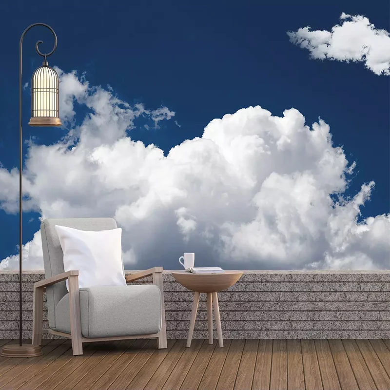На заказ современные голубое небо белые облака пейзаж настенные покрытия водостойкие обои Гостиная задний план стены домашний Декор 3D