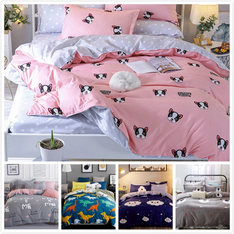 

Cartoon Dog Pattern Kid Boy 4pcs Bedding Set Fitted Sheet Duvet Cover Pillowcase Suit 1.2m 1.5m Bed Linen Single Queen Twin Size