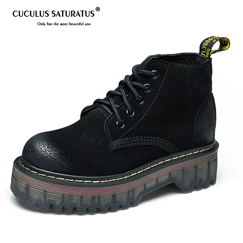 

2019 Boots Women Platform Shoes for Woman Autumn Winter Ankle Boots Shoe Laces Pigskin Suede Female Boot Fashion Martin Shoe