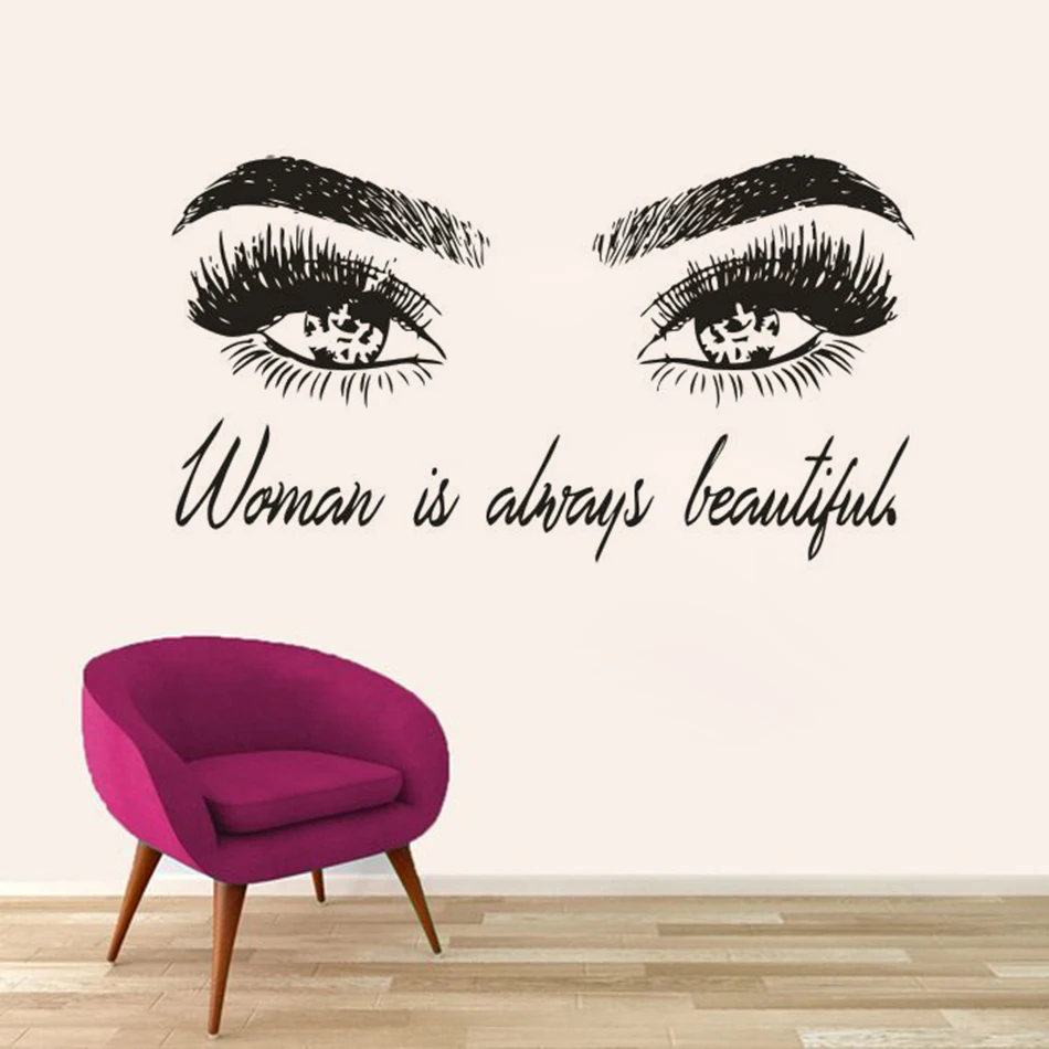 Eyelashes Extensions Wall Art Sticker Beauty Lettering Wall Decal