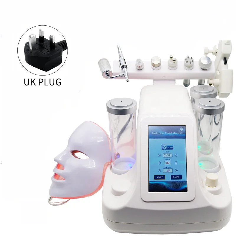 Гидро дермабразия многофункциональное устройство для ухода за лицом 8 в 1 8 в 1 омоложение кожи водный пилинг ультразвуковая машина для кожи - Цвет: UK Plug