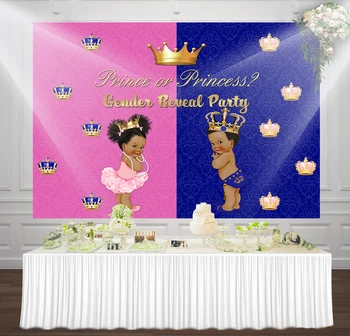 

Royal Prince Or Princess Gender Reveal Party Background Fun Twins Pink And Blue Baby Damask Photography Backdrop Supplies Banner