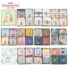 Caramella, 4 пар/кор. носки с вышивкой медведя, хлопковые милые рождественские теплые носки с милыми мультяшными героями для женщин, студенческий стиль стрейч