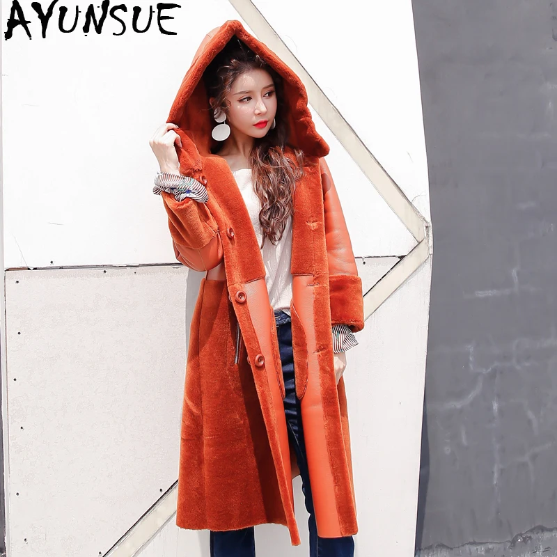 

AYUNSUE Long Real Fur Coat Women Clothes 2019 Wool Jacket Two Side Wear Korean Luxury Leather Jacket Manteau Femme Hiver KJ994