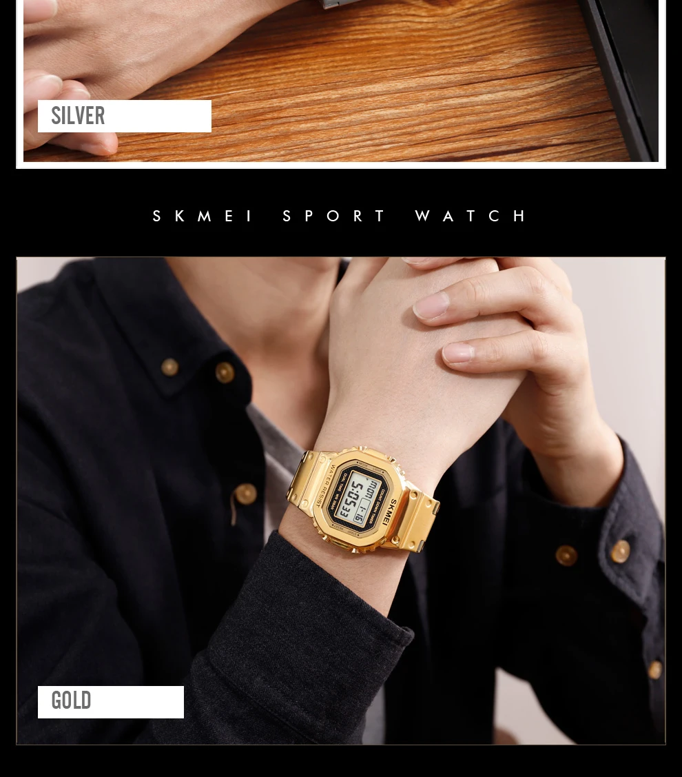 SKMEI 1456 Sport Watch Men Digital Watches 3Bar Waterpoof Alarm Clock