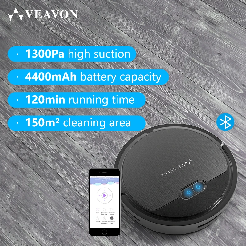 Comprar VEAVON aspiradora Robot V2 por mojado y seco, máquina de vacío de succión de potencia de 1300 Pa, controles de aplicaciones, autocarga