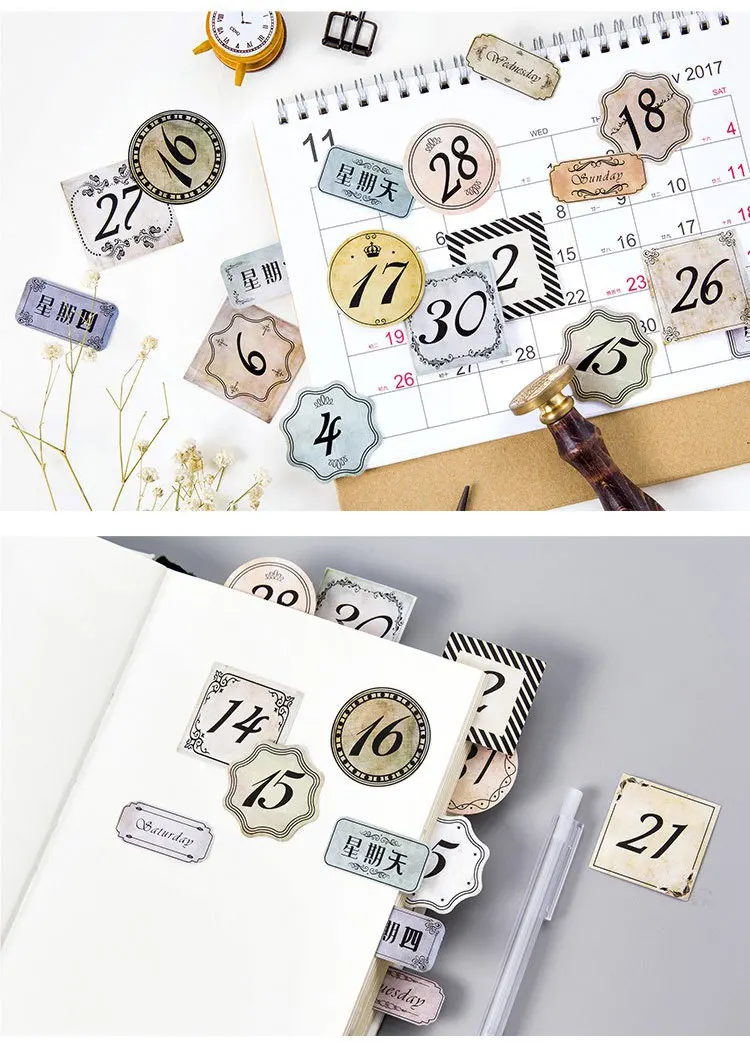 cleaning clear stamps XINAHER 45 Pcs/box Vintage Date week paper sticker decoration stickers DIY for craft diary scrapbooking planner label sticker Scrapbooking & Stamps hot