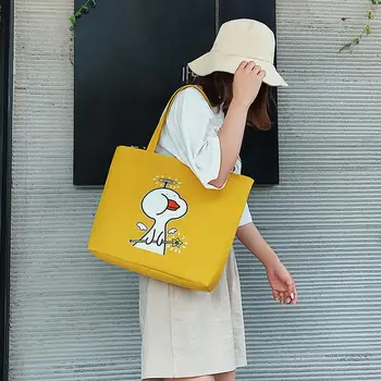 

Cartoon Print Foldable Shopping Bag Reusable Tote Pouch Women Travel Storage Handbag Fashion Shoulder Bag Female Canvas Shopping